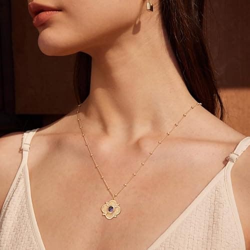 Valloey Rover Gold Necklace for Women 14K Gold Plated Cubic Zirconia Pendant Necklace Simple Dainty Ball Chain Necklace Jewelry Gift for Women - Thumbnail 4