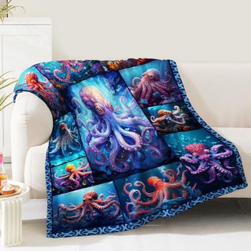 Octopus Blanket Gifts for Women Mom Girls Men Boys Birthday Christmas Valentine Present Ocean Animal Print Theme Decor Bedroom Living Room Couch Bed Sofa Soft Cozy Fleece Kids Adult Teen Throw 60"x50" - Image 1