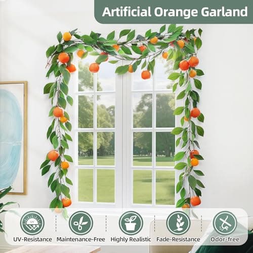 2PCS Artificial Oranges Garland(12Ft Total) - Faux Oranges Vine with Greenery, Realistic Fruit Garland for Home, Garden, Wedding, Party & Christmas Decor | Fake Orange Wreath for Hanging Decoration - Thumbnail 3