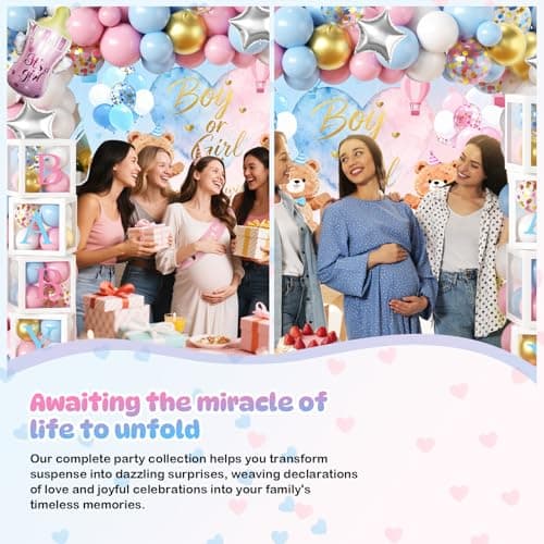 Bear Gender Reveal Baby Shower Decorations Party Kit,167pcs Pink Blue Balloon Garland Arch,Backdrop,Balloon Boxes,and Cute Gender Reveal Supplies for Boy or Girl Baby Shower,Gender Reveal Party - Thumbnail 4