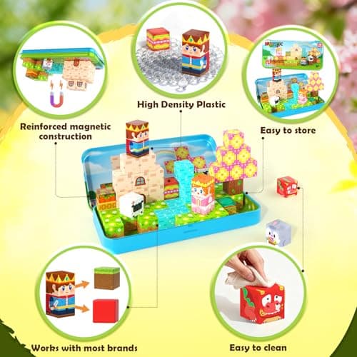 Mini Magnetic Blocks with Case - Portable Building Cubes Travel Toys for Kids Ages 4-8 Construction STEM Learning Set for Toddlers Build Mine Magnet World Christmas Birthday Gift for Boys Girls 3-5 - Thumbnail 4