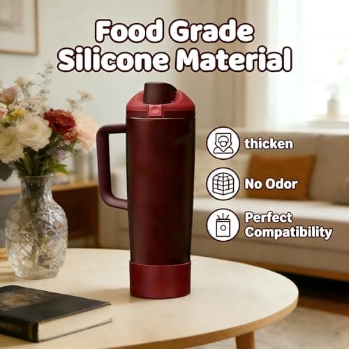 Spuhtiue 2PCS Protective Silicone Boots for Owala 30oz & 40oz FreeSip Sway Bottles (Black Cherry) - Thumbnail 6