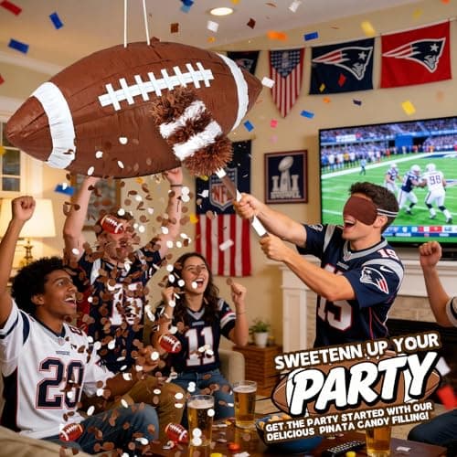 Football Pinata, Large Piñata with a Blindfold, Bat, Rope for Tailgate Party Supplies, Boy Birthday Party, Sport Theme Party Decoration - Thumbnail 5