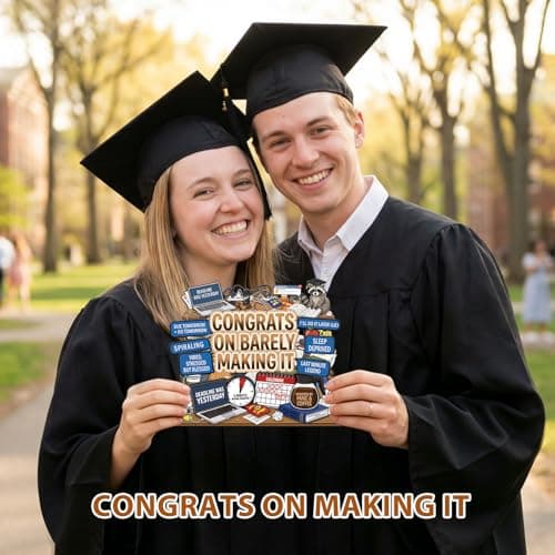 D4DREAM Funny College Graduation Card - MeMe Congrats on Barely Making It, Last Minute Legend, Raccoon, Powered by Panic & Coffee, 5-Layer Pop Up Graduation Card for High School College Graduates - Thumbnail 2