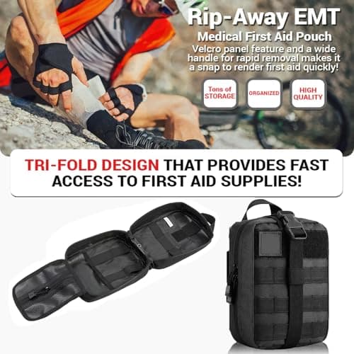 Tactical Emergency First Aid Kit: MOLLE Admin Pouch IFAK with Vented Chest Seal,6" Israeli Bandage, Splint, Thermal Blanket & Gloves - Camp Travel Car Medic Kit - Thumbnail 3