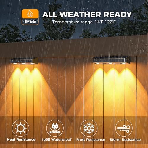 sununiny Solar Fence Lights 3-Lens Wall Lights Outdoor Waterproof 3-Colors Solar Garden Lights Color Changing Solar Powered Lights for Outside Backyard,Pathway,Yard,Garden 4Pack - Thumbnail 4