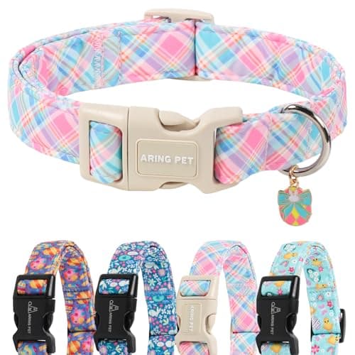 ARING PET Easter Dog Collar, Cute Colorful Plaid Stripe Girl Doggy Collars with Quick Release Buckle for Puppy Small Medium Large Dogs-S - Image 1