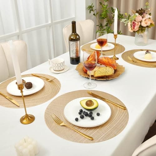 U'Artlines 12 Pack Placemats Metallic Hollow Out Mats Vinyl Non-Slip Heat Insulation Kitchen Table Mats - Thumbnail 5