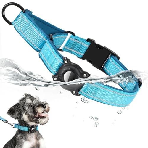 LLUAII Airtag Dog Collar, Reflective Martingale Dog Collar with IP68 Waterproof Airtag Holder, Quick Release Buckle Soft Padded Collars for Small Dogs, Blue - Image 1