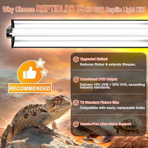 24W T5 UVB Reptile Light Fixture Combo Kit – 10.0 UVB Fluorescent Tube for Bearded Dragons, Lizards & Tortoises – UVA UVB Reptile Light, 22" Terrarium Hood (UVB 10.0-Desert, 22INCH-24W) - Thumbnail 2