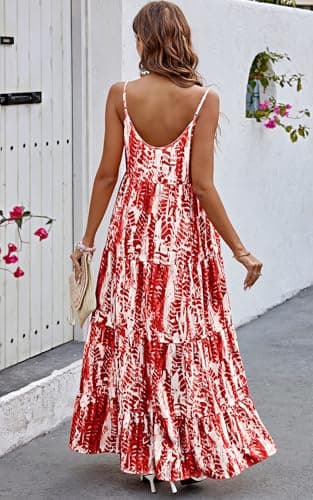 PRETTYGARDEN Sleeveless Floral Print Sun Dresses Women Summer Casual Dresses for Women 2026 Wedding Guest Tiered Maxi Dress (Burgundy, XX-Large) - Thumbnail 6