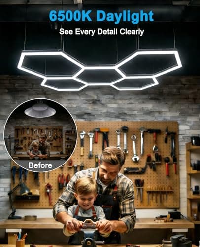 Hexagon Garage Lights: Hexagon led Gym Lights 26520LM DIY Car Detailing Ceiling LED Shop Light for Basement Warehouse Workshop Barbershop Car Care Wash Room Auto Beauty Exhibition Hall 5 Grids 6500K - Thumbnail 2