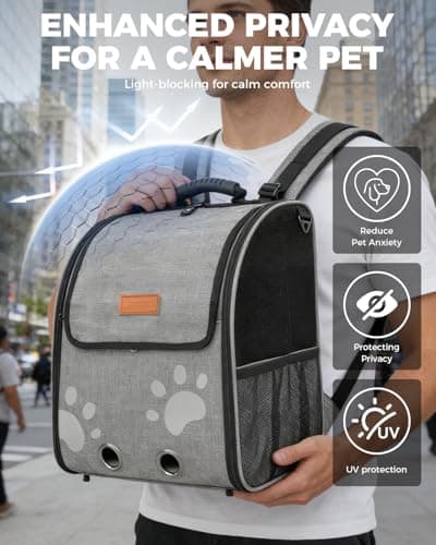 MOYSOON Cat Carrier Backpacks for Kitty Small Dog up to 15 lbs, Lightweight and Foldable Dog Backpack Carrier with Breathable mesh for Travel, Walking, Hiking, Camping and Vet (Grey) - Thumbnail 4