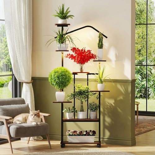 Plant Stand Indoor with Grow Lights-65" Indoor Plant Shelf,8 Tiered Corner Plant Stands for Indoor Plants,Metal Tall Plant Flower Display Shelves for Bedroom Living Room Balcony Patio (House-Shape) - Image 1