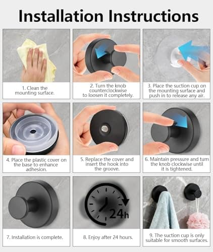 Irosiy Luxe Hold No Drill Hooks 10LB Strong Stainless Steel Suction-Cup-Wreath-Hooks, 6 Pack Wreath-Door-Hanger Easter Valentine Spring Summer Fall Welcome Sign for Front Door Indoor Outdoor (Black) - Thumbnail 6