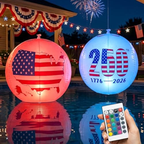 Solar Floating Pool Lights 16inch - Pack of 2 Solar Powered Color Changing Led Glow Balls, Float or Hang in Pool Pond Patio Inflatable Waterproof, Patriotic Decor for 4th of July Independence Day - Image 1