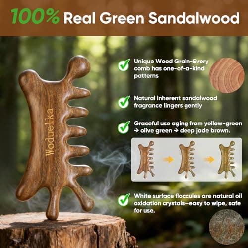 Woduelka Wooden Gua Sha Facial Tool – Natural Sandalwood Guasha Tool for Head Neck Body Care, Ergonomic Wooden Scalp Massager, Natural Massage Comb for Puffiness & Stress Relief - Thumbnail 3