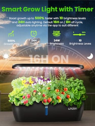 litokam Hydroponics Growing System Kit, 15-Pod Indoor Herb Garden Planter with 24W Grow Light & APP Control, Indoor Gardening System with 2 Grow Modes, Quiet Pump & 24H Timer - Thumbnail 4