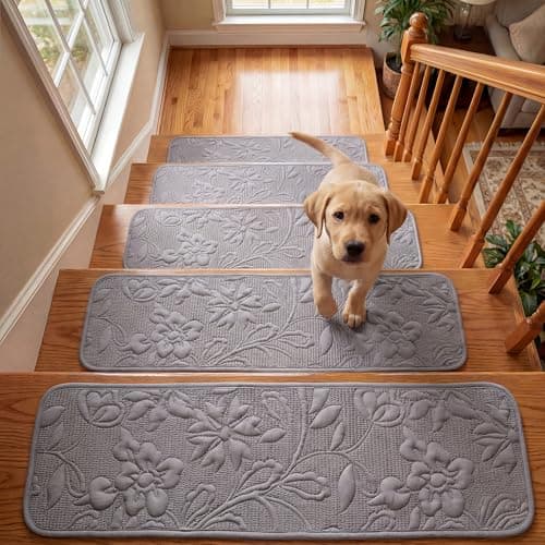 Stair Rugs Runners Covers, Rugs Runners for Elderly and Dogs, 8" X 30" (7Pack) Stickiness Soft Stair Rugs with Reusable Non-Slip Silicone Particles Backing, Machine Washable, Elegant Quilting-Gray - Image 1