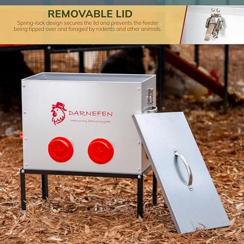 Automatic Chicken Feeder Rat Proof - 40lb 6 Ports Large Capacity Metal Poultry Feeder with Legs and Lids - Galvanized Chicken Feeder for Hen Coop - Thumbnail 4