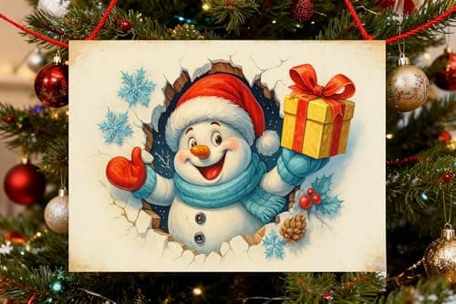 2-pack vintage country style Christmas snowman and reindeer themed metal tin sign decorative plaques - Size: 12 x 8 inches. Suitable for home decoration in living rooms, kitchens, bars, cafes, etc. Also makes a great gift. - Thumbnail 2