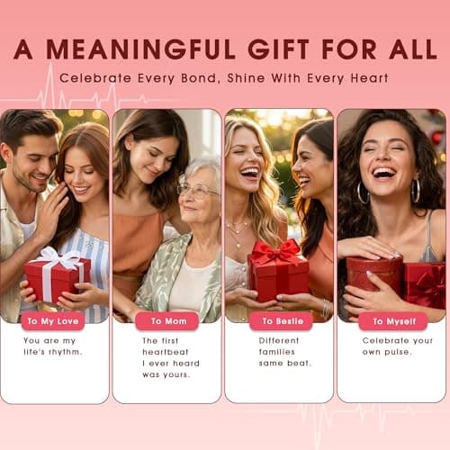 Helirose Heartbeat Heart ECG Pendant Necklace for Women, Dainty 18K Gold Plated Jewelry, Hand-set Cubic Zirconia, 19" Adjustable Chain, Mother's Day, Graduation, Anniversary, Daughter & Birthday Gifts (Pink) - Thumbnail 5