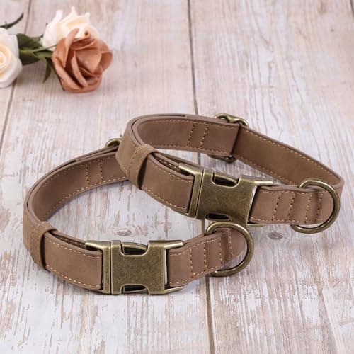 Jumpress Soft Leather Dog Collar for Small Medium Large Dogs, Heavy Duty Dog Collar Leather with Quick Release Metal Buckle, Durable & Adjustable for Large Dogs Walking (Brown, L) - Thumbnail 4
