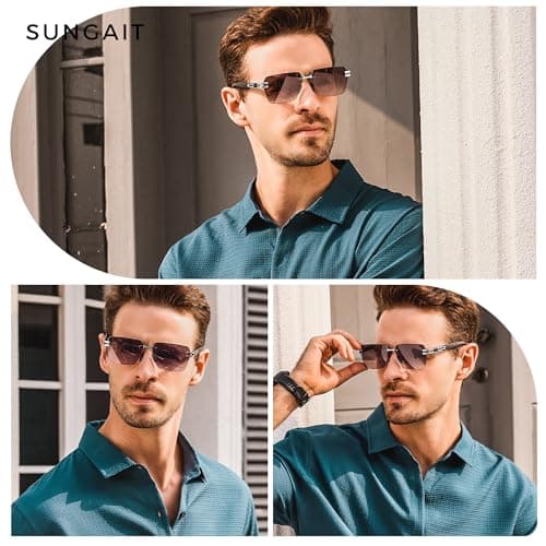SUNGAIT Rimless Rectangle Sunglasses Square Frameless Shades for Men Women Y2K Vintage Retro UV Protection (Silver/Grey Gradient Lens) - Thumbnail 4