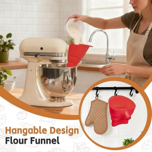 Flour Funnel for KitchenAid Mixer - Stand Mixer Attachment Compatible with (KSM150) 4.5-5 Qt Tilt-Head Mixers Red (Red) - Thumbnail 6