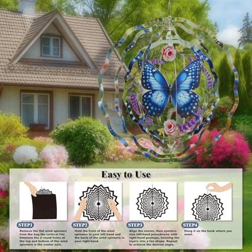 Wind Spinners Outdoor Butterflies - Birthday Gifts for Women Men Mom, Hanging Butterfly 12 inch 3D for Garden Decor for Outside, Patio, Yard, Outdoor - Thumbnail 5
