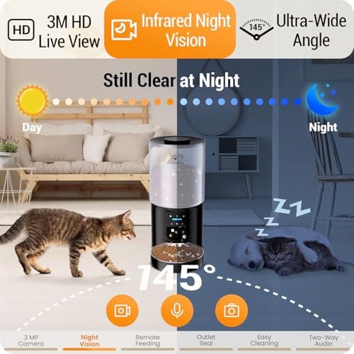 Automatic Cat Feeder with 3MP Camera: 5G WiFi Automatic Dog Feeder with Night Vision, 5L Timed Auto Cat Food Dispenser with APP for Pet, Detachable for Easy Clean-21 Cups - Thumbnail 3