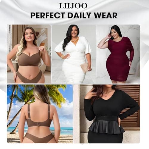 LIIJOO Seamless Wireless Comfort Bra for Women, Full Coverage, Back Smoothing, Wide Strap, No Back Bulge, Underarm Contouring, Light Lift, Minimizer Fit（Chocolate Brown, 1XL Size） - Thumbnail 6