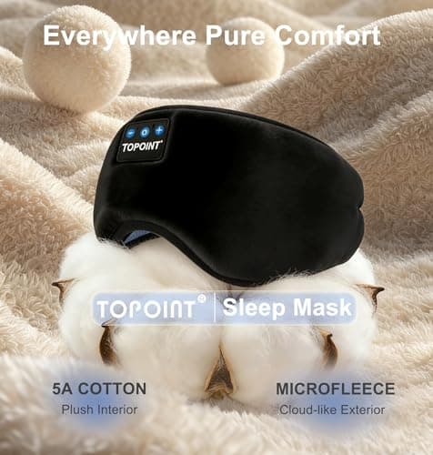 TOPOINT Sleep Mask with Headphones Bluetooth 5.4 Wireless, Sleep Headphones Earphones Earbuds with Microphone HD Speakers Music, Blackout Eye Mask for Sleeping Travel Meditation Men Women Cool Gadgets - Thumbnail 3