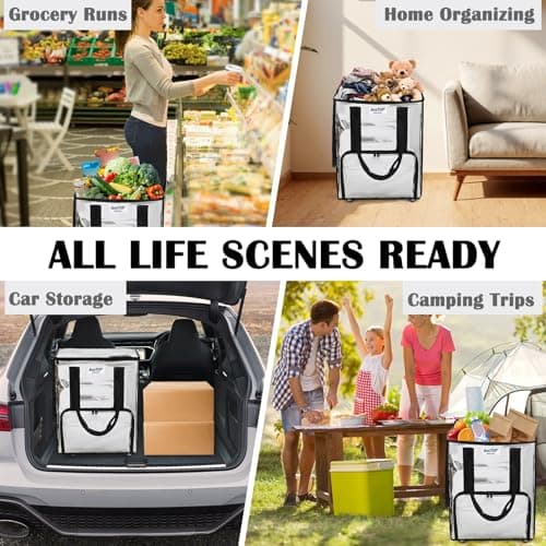 AnsTOP Reusable Grocery Bag on Wheels, 66LBS Foldable Shopping Cart with 5 Smooth Caster Wheels Zippered Top, Rolling Tote with Multiple Pockets for Groceries, Laundry, Travel, Camping,Medium,Silver - Thumbnail 4