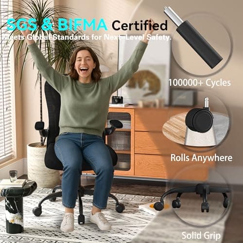 CASASIO Office Desk Chair with Ergonomic Lumbar Support, Extra-Thick Seat Cushion, Flip-up Arms, Breathable Mesh Back, Computer Task Chair for Home Office - Thumbnail 5