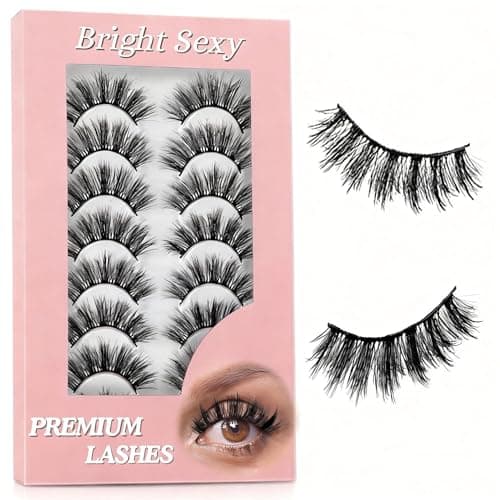 False Eyelashes Manga Anime Lashes, Wispy Volume Fake Lashes, Invisible Band for Cosplay, 8 Pairs Faux Mink Natural Look Spiky Eyelash Strips 17MM (Bright Sexy) - Image 1