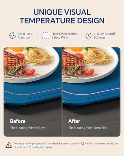 Food Warming Mat, Silicone Heating Tray with 7 Temperature Settings, Quick Full Surface Heating Pad, Thermochromic Line, Kids Lock, Electric Warming Tray for Buffets Party - Thumbnail 3
