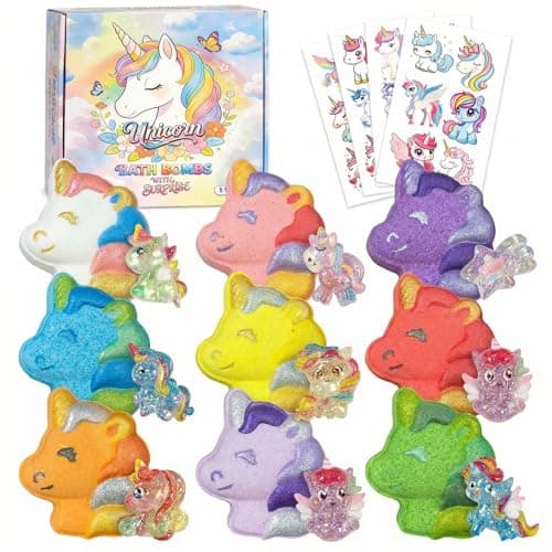 Unicorn Bath Bombs for Kids with Surprise Inside-9 Pcs Large Fizzy Bath Salts with Calming and Long Lasting Scent, Handmade Bubble Bath Bombs for Gilrs Age 3 4 5 6 7 8 9+ Year Old