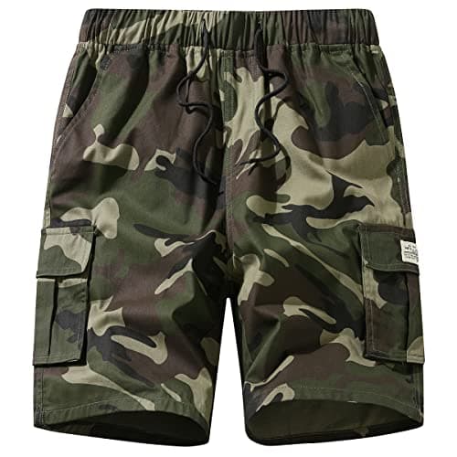 Msmsse Men's Cargo Shorts Multi Pockets Casual Elastic Waist Sports Athletic Shorts Green Camo US 34 - Image 1