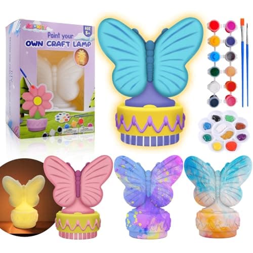 ASIOWELY Paint Your Own Butterfly Lamp Kits,Arts and Crafts Supplies for Kids Toys Ages 4-6-8-12,DIY Art Night Light Painting for Girls Ages 5-10,Birthday Gifts for 3-12+ Year Old Toddler Teens Adults