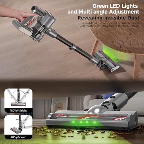 Shieal Cordless Stick Vacuum Cleaner - Rechargeable,45Kpa Powerful Suction Vacuum for Home,45Mins Runtime,Detachable Battery,Anti-Tangle, 8 in 1 Lightweight Vacuum for Pet Hair Carpet Hardwood,Silver - Thumbnail 6