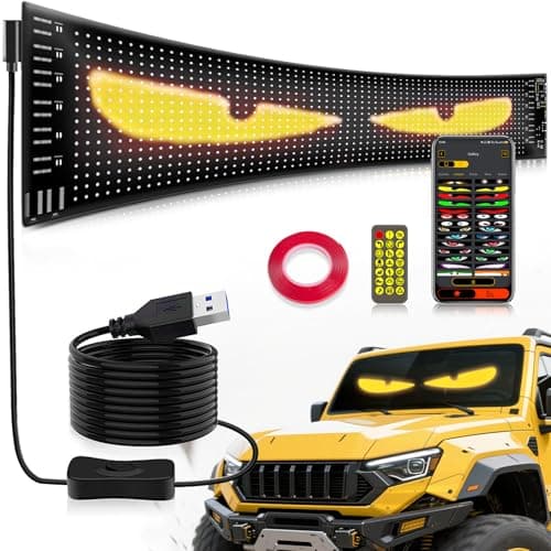 Pak Scrolling Advertising LED Sign, 14.7” x 3.6” Devil Eyes Light for Cars, Programmable Store Sign with Remote APP Control, Flexible Digital Display, DIY Text Pattern Animations for Shop Bar Hotel