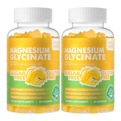 Magnesium Glycinate Gummies 1000mg - Sugar Free Magnesium Potassium Supplement with Vitamin D, B6, CoQ10 for Calm Mood & Sleep Support - 180 Mango Pineapple - Image 1