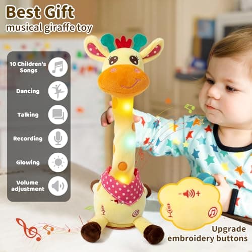 Emoin Dancing Talking Giraffe Baby Toy, Adjustable Volume Baby Giraffe Toys Singing 10 Children's Songs Singing Mimicking Recording Repeating What You Say for Toddlers - Thumbnail 2