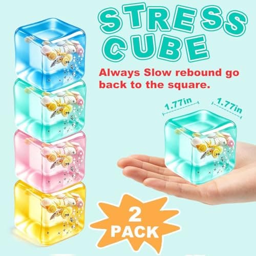 Squishy Ice Cube Fidget Toy - Gifts for Men Women Stress Ball for Desk Fidgeting, Soft Sensory Squeeze Toy for Visual Healing & Tactile Calm, Quiet Anxiety Relief Fidgets for Office, Classroom, Home - Thumbnail 2