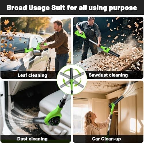 Leaf Blower Cordless, 21V Electric Leaf Blower Cordless with 2 Batteries, Adjustable 300° Multi-Angle Rotation Nozzle 3 Speed Modes 500CFM/180MPH for Lawn Care, Patio, Dust, Leaves, Yard, Car, Gutter - Thumbnail 2