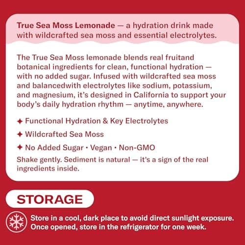 Cherry Aronia Sea Moss Electrolyte Lemonade – Fruit Hydration Drink – No Added Sugar with Sea Moss & Electrolytes – 4 x 12 fl oz Bottles – Made in USA - Thumbnail 3