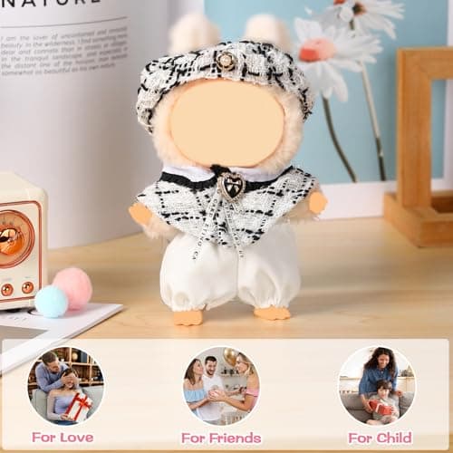 Clothes for Blind Box Dolls, 3-Piece Premium Clothing Accessories Dolls Accessories Set for 15-17cm Plush Blind Box Toy Skirt Outfit (White Shawl) - Thumbnail 6