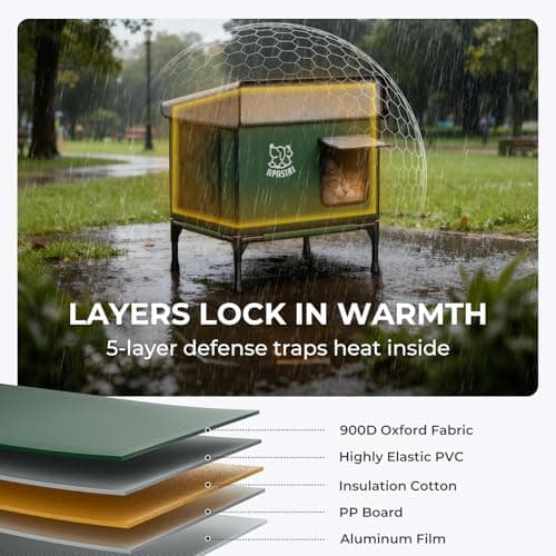 Apasiri Heated Cat House for Outdoor: Weatherproof Outside Cat Shelter, Insulated Cat House Outdoor with Heated Pad, Sloping Roof & Escape Door, Elevated Base for Stray Cats, Large - Thumbnail 3