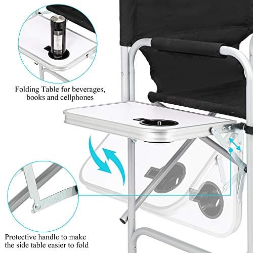 JXUFDHO Makeup Chair for Makeup Artist 41'',Tall Directors Chairs Foldable with Side Table Cup Holder Storage Bag and Footrest, Folding Chair Makeup Chair for Clients 400lbs Capacity - Thumbnail 6